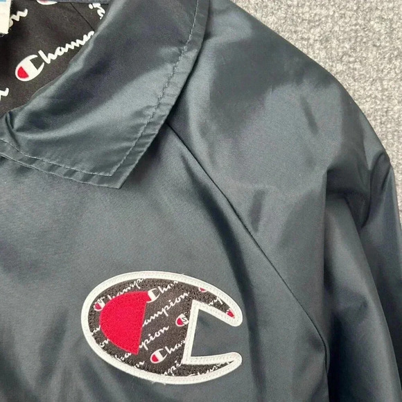 Champion Windbreaker Womens Medium Black Cropped Sporty Logo Spellout Jacket - Picture 7 of 16